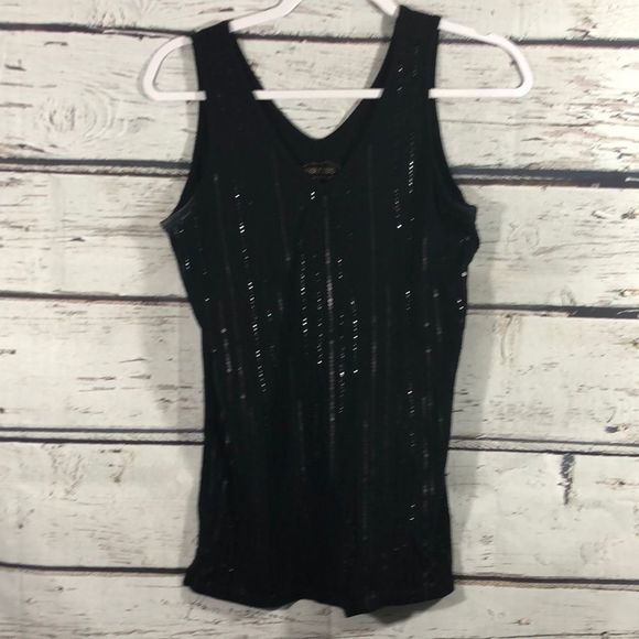 Black vneck sequin tank - Picture 1 of 3